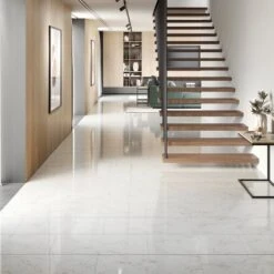 Liberty Floors Carrara Marble - Lustre Stone 8mm High Gloss Laminate Flooring (223773) -Famous Flooring Store carrara marble lustre stone 8mm high gloss laminate flooring 223773 p90003 207838 image
