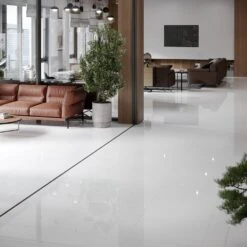 Liberty Floors White - Lustre Stone 8mm High Gloss Laminate Flooring (223770) -Famous Flooring Store white lustre stone 8mm high gloss laminate flooring 223770 p90000 207815 image