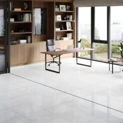 Liberty Floors White Marble - Lustre Plaza 8mm High Gloss Laminate Flooring (222937)