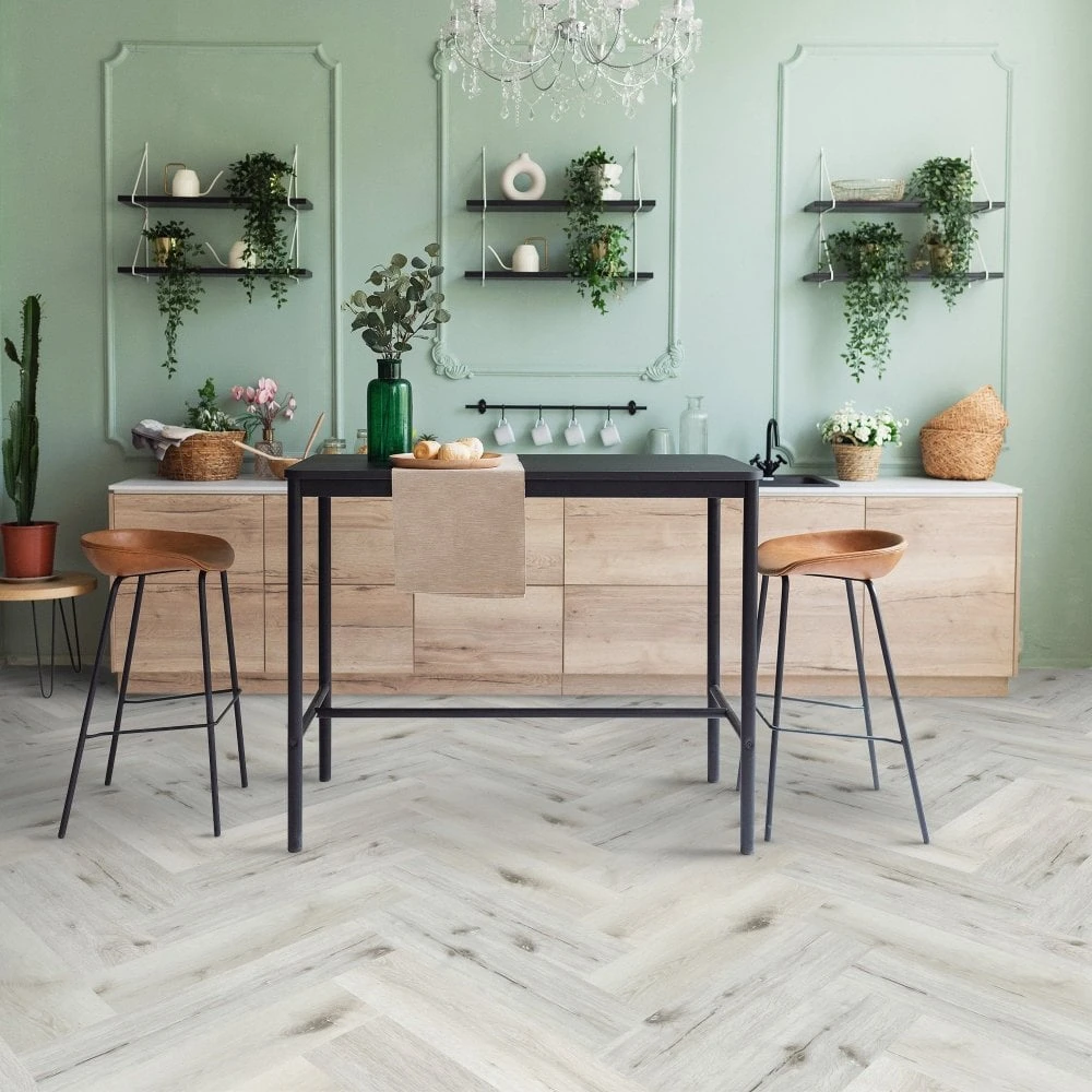 Liberty Floors White Rock Oak - Lifestyle SPC Herringbone 5.5mm Rigid Core Vinyl Flooring (305108) 4 Liberty Floors White Rock Oak - Lifestyle SPC Herringbone 5.5mm Rigid Core Vinyl Flooring (305108) - Image 2